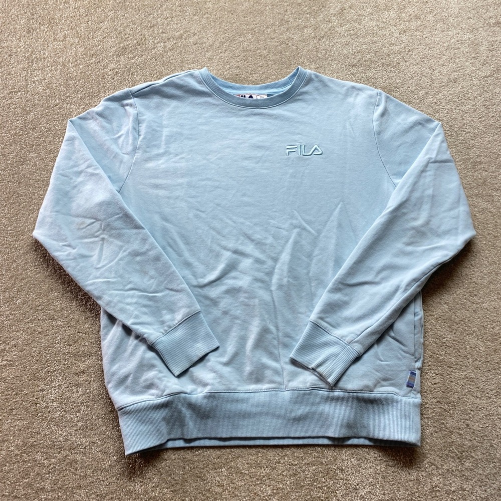 Fila Sweatshirt Womens Small Light Blue Crewneck Embroidered Logo Pullover
